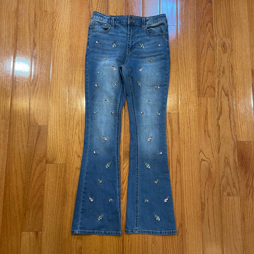 Vanilla Star Girls Flare Jeans Embroidered Flowers Denim‎ Size 14